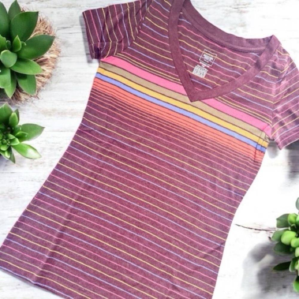 Multicolor Retro Striped V-Neck Tee